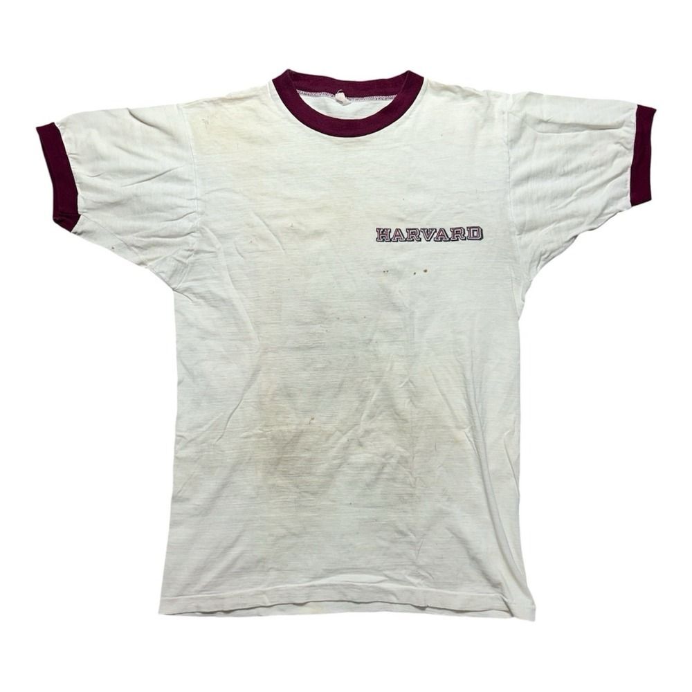 Vintage 50s Harvard University Champion Running Man Ringer Tshirt Thrashed Small